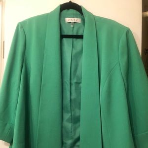 Kasper open front green blazer